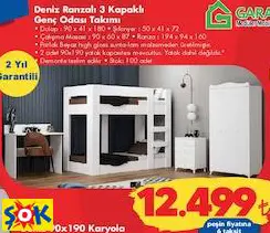GARAJ HOME DENİZ RANZALI 3 KAPAKLI GENÇ ODASI TAKIMI
